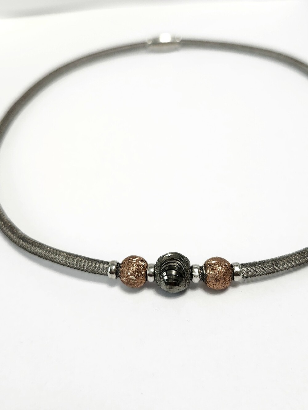 Minimalist Two-Tone Bead Choker Mesh Necklace Silver and Rose Gold size 17"
